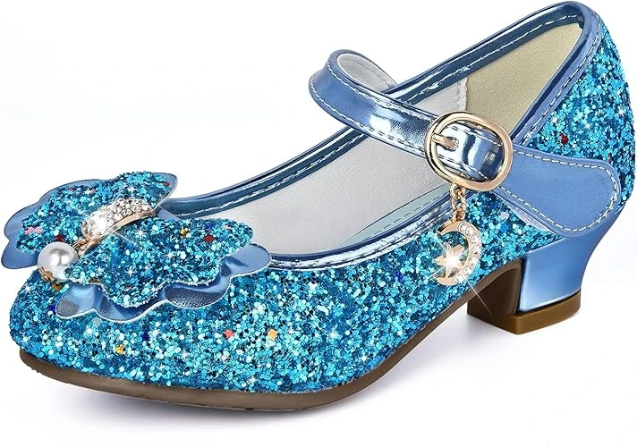 IEEILULU Chaussure Princesse Fille, Talon Princesse Fille, Chaussures Talon Enfant, Talon Enfant Fille avec Noeud à Paillettes pour Carnaval, Mariage, Mascarade