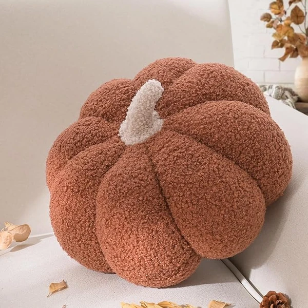 Yhoelata Halloween Coussin Citrouille Petit, Coussin Forme de Citrouille Brun, Coussin Décoratif d'automne, Coussin Esthétique pour Canapé en Velours Teddy, Décoration Maison, Cadeau 20 cm