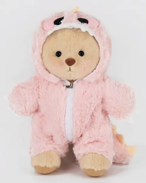 Pink Furry Dino Bear | Handmade Jointed Teddy Bear Gift