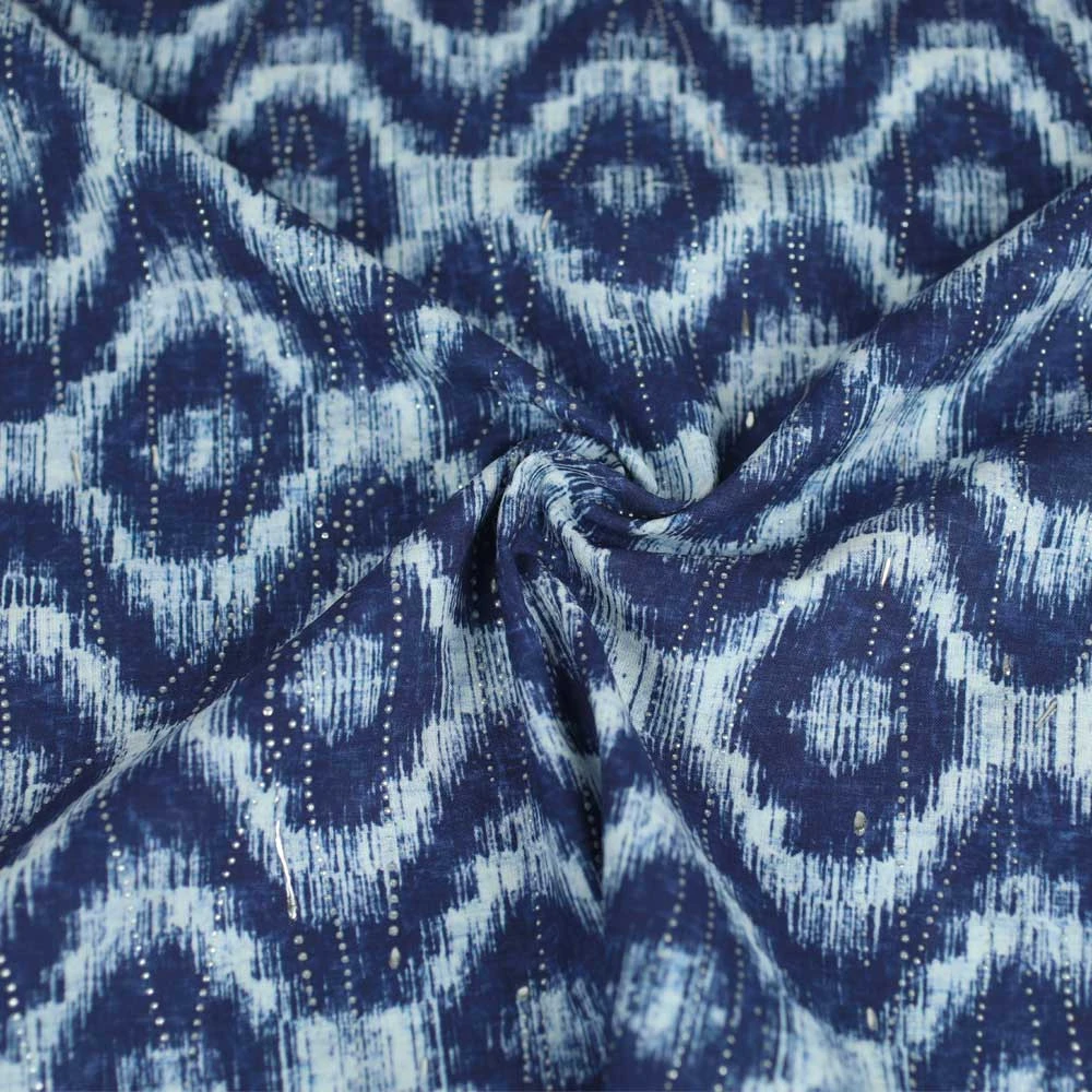Tissu coton à motif tie and dye bleu | Pour couture d'habits de poids moyen