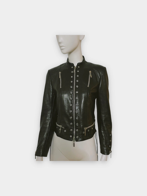 Blouson en cuir d'agneau orné d'oeillets argentés Plein Sud