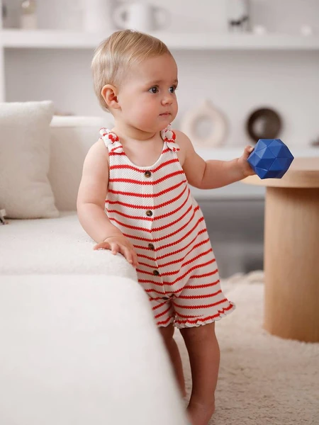 Combishort bébé fille jersey effet tricot rayé rouge - Vertbaudet