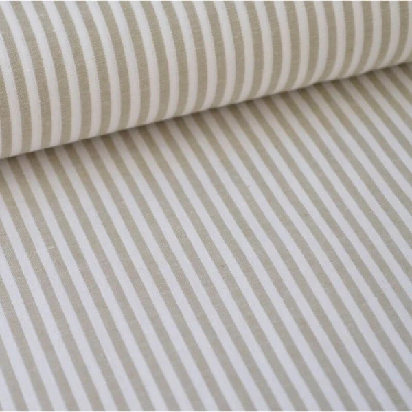 Tissu popeline coton rayures SABLE (beige) et blanches tissé teint - oeko tex