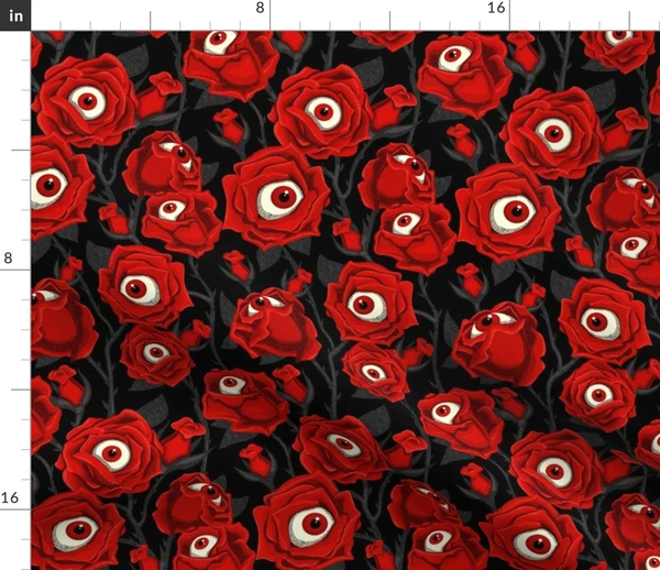 Halloween Roses & Eyeballs - Black Fabric | Spoonflower