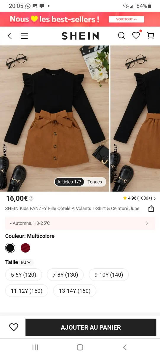 Tenue jupe camel haut noir
