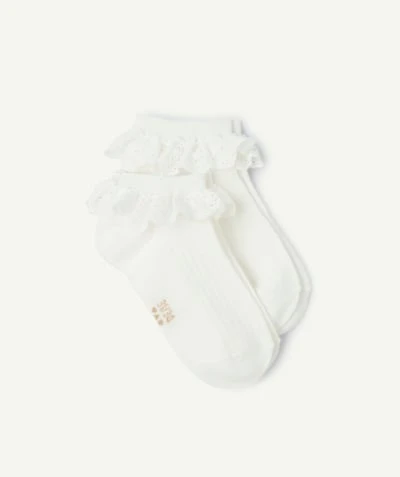 Chaussettes fille blanches à volants en coton