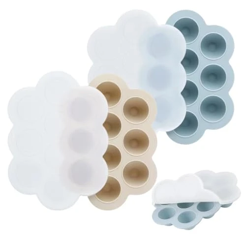 PandaEar Lot de 2 Plateaux de Congélation pour Aliments pour Bébé avec Couvercles, Plateau d'Alimentation et Anneau de Dentition en Silicone, Bac à Glace pour Nourriture Maison pour Bébé