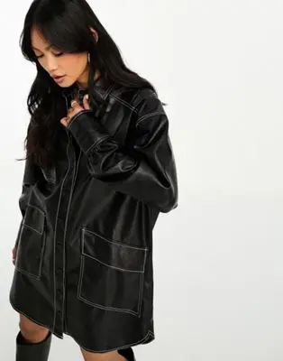 ASOS DESIGN - Robe chemise oversize en PU avec coutures contrastantes - Noir | ASOS