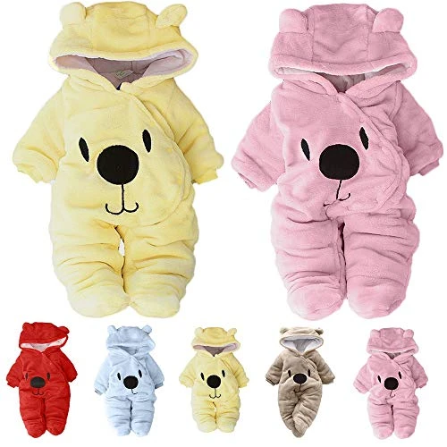 DAY8 Vêtement Bébé Garçon Hiver Chaud Pyjama Bébé Garçon Naissance Pas Cher Combinaison Bébé Fille À Capuche Automne Body Nouveau Né Fille Manteau Barboteuse Combipilote Chic (6M(3-6 mois), Marron)