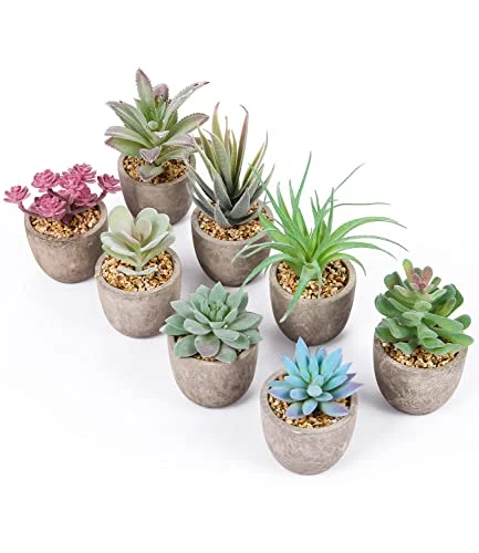JOSPL Succulentes Artificielles,8pcs, Interieur, Petite Fausses Plantes Vertes Décoration, Grasses en Pot