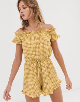 ASOS DESIGN - Combishort à carreaux avec épaules dénudées et liens à la taille | ASOS