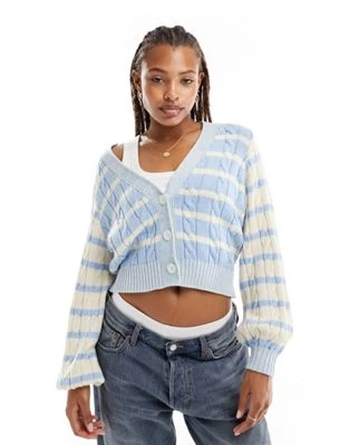 ASOS DESIGN - Gilet rayé en maille torsadée - Bleu et crème