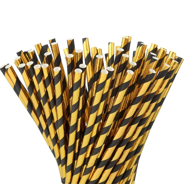 Pailles en papier or noir, paquet de 100 pailles de poulet à rayures dorées bionickel ables à l'huile métallique pour anniversaire, mariage, fête préChristophe - AliExpress 15