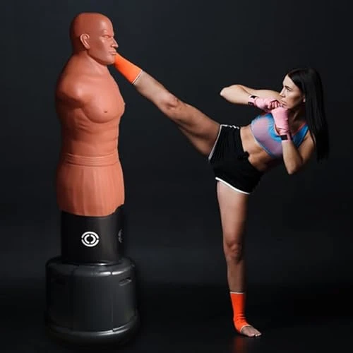 FOX-FIGHT Hank Mannequin de Boxe - Hauteur réglable 160-182cm Sac de Frappe Debout Boxing Dummy, Naturel (avec Kick Pad)
