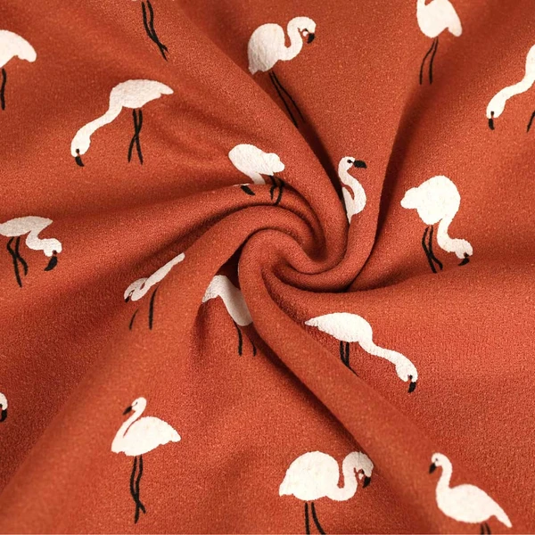 Tissu jersey crêpe poly-coton rust flamingo écru | Pour couture d'habits stretch