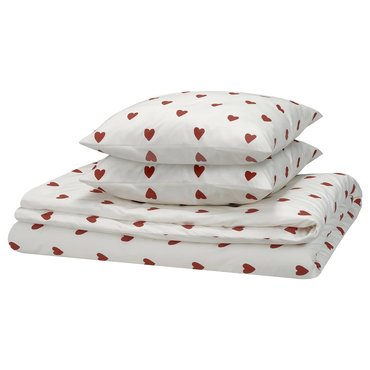 BJÖRNBÄRBUSKE Housse de couette et 2 taies - motif coeur blanc/rouge 240x220/65x65 cm