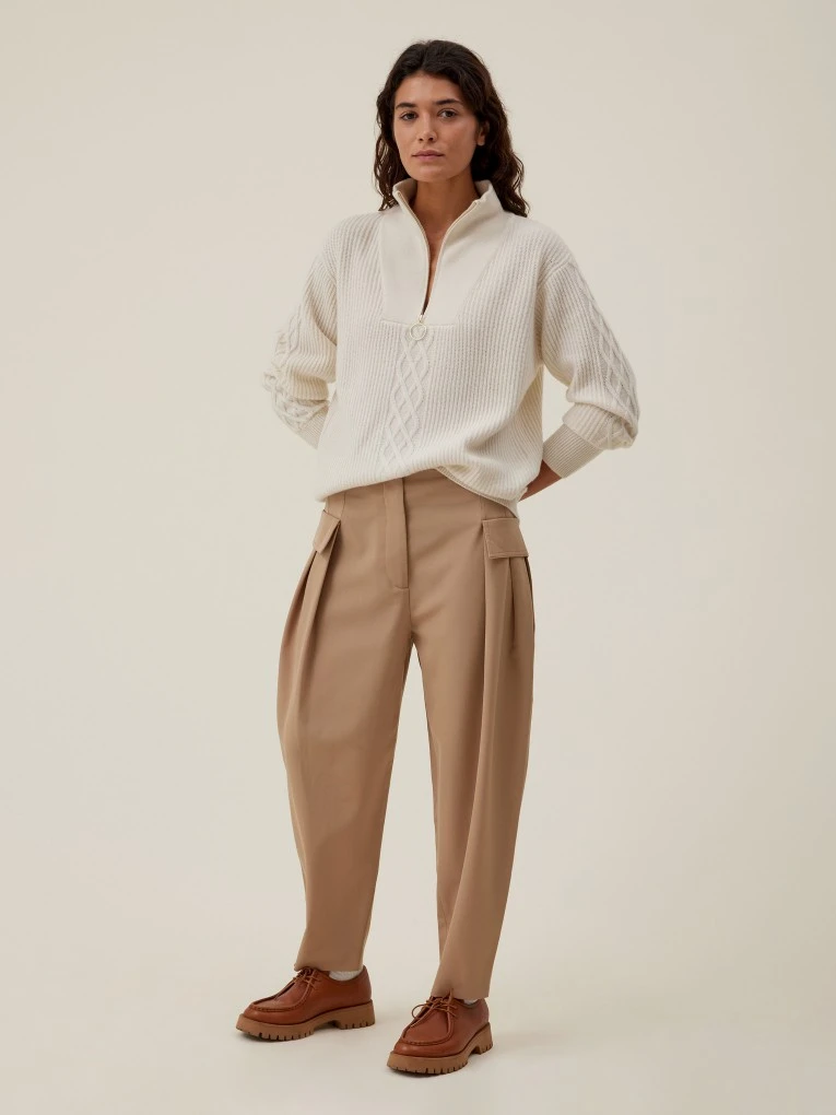 Kayla - Pull camionneur grosse maille en cachemire blanc pour femme
