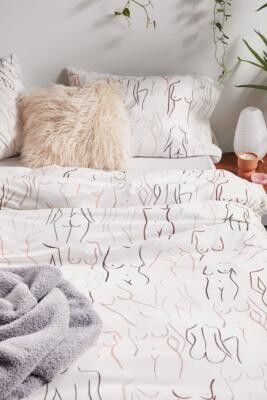 Ensemble housse de couette et taies d'oreillers imprimé de forme féminine avec sac en tissu réutilisable