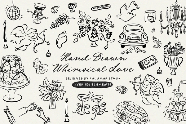 Whimsical Wedding Illustrations SVG, an Illustration by Calamar Studio