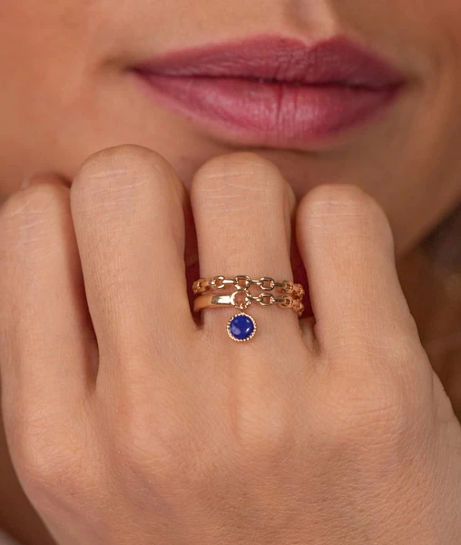 Bague demi jonc double rang et pastille Lapis Lazuli Plaqué or