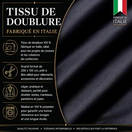 IPEA Tissu de Doublure Noir - 200 cm x 150 cm