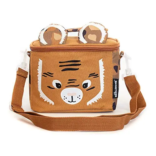 LES DÉGLINGOS Sac Isotherme Bébé (Speculos Le Tigre) - Lunch Bag Enfant - Bagage Repas Enfant Garçon - Bandoulière - Pique-Nique Goûter - Isolant Peva - Marron