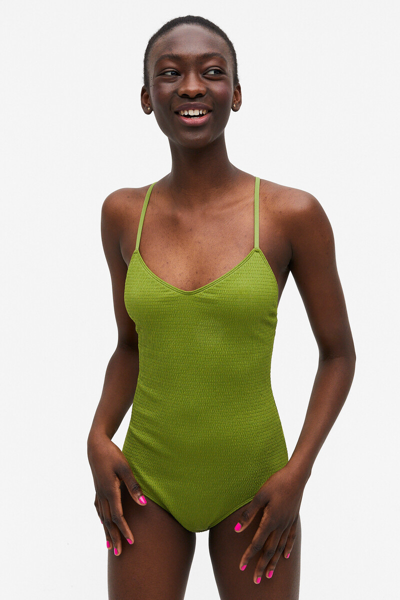 Cross back swimsuit - Moss green - Swimwear - Monki DE