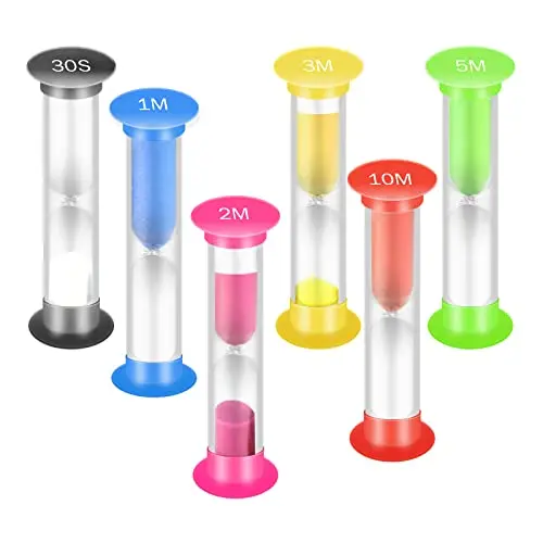 6 Pcs Sabliers Minuterie,Sablier Enfant,Hourglass,Minuterie de Cuisine,30S,1Min,2Mins,3Mins,5Mins,10Mins,Minutes Désigné pour Jeux,Cuisine, Exercice