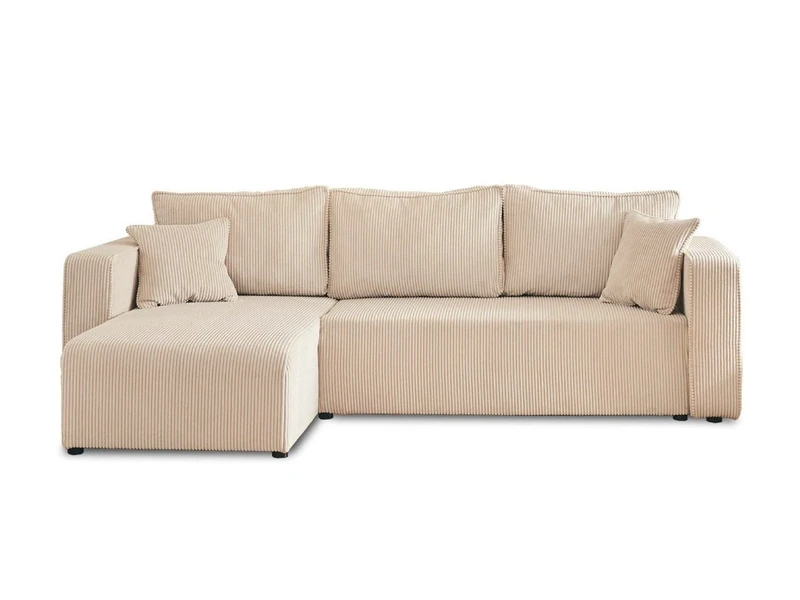 Topaze - canapé d'angle réversible - 4 places - convertible avec coffre - en velours côtelé - best mobilier - beige