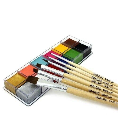 Ensemble de 6 Pinceaux + 12 Couleurs de Peinture à L'huile pour le Corps (2 Variantes)