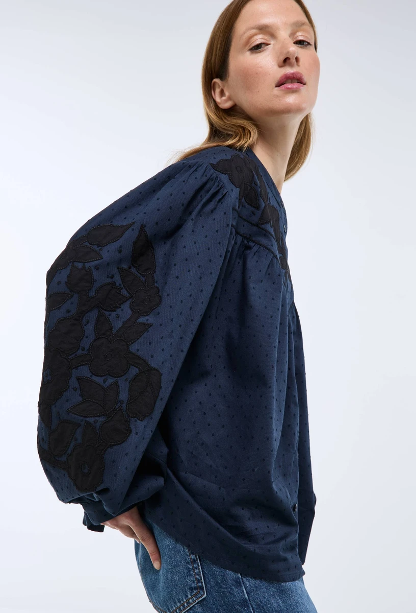Blouse manches longues détails broderie en coton BIO GOTS