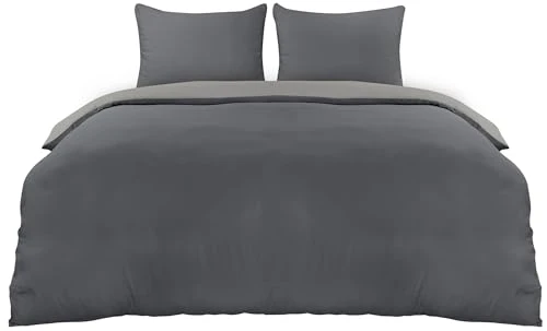 Utopia Bedding Housse de Couette 220x240 cm avec 2 Taies d'oreiller 65x65 cm (Gris Foncé/Gris Clair) - Parure de lit 220 x 240 cm - Ensembles de Housses de Couette en Microfibre brossée Douce