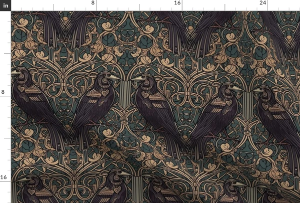 Art Nouveau Crows Fabric | Spoonflower