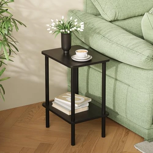 APICIZON 2 Tier Table d'Appoint, Étroit Table de Chevet Bois, 40 x 30 x 52 cm, À la Mode Table Dappoint Salon, pour Chambre, Salon, Bureau, Balcon, Facile à Assembler, Noir