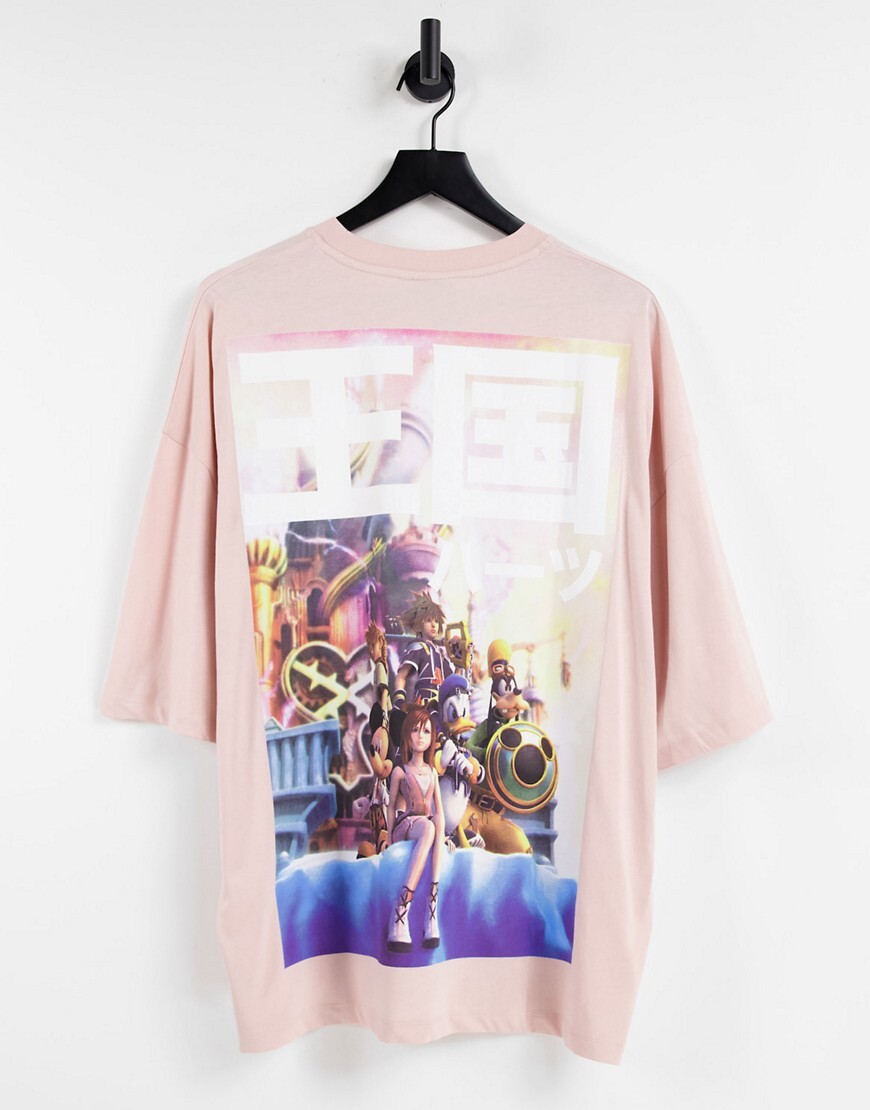ASOS DESIGN - T-shirt oversize avec imprimé Kingdom of Hearts - Rose-Blanc