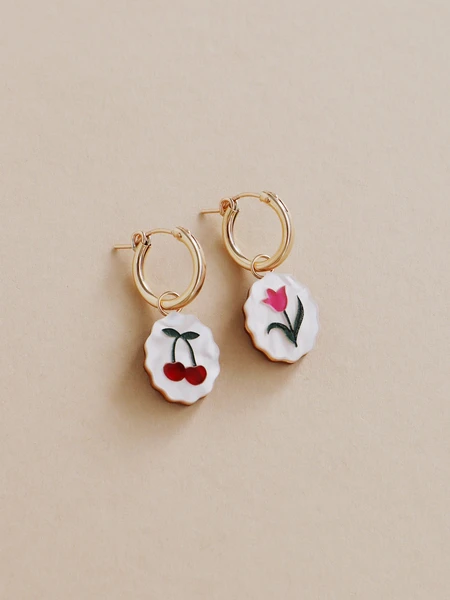 Tulip & Cherry Charm Hoops