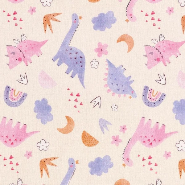 Popeline coton Princesses dinosaures Impression numérique – beige clair