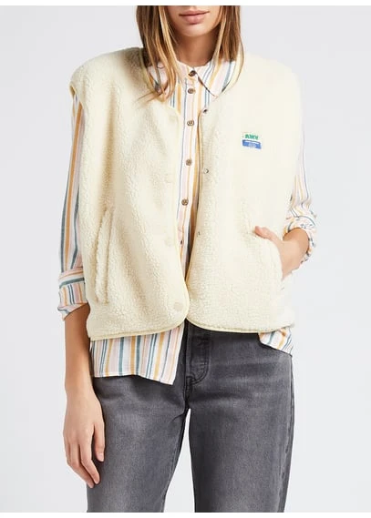 Gilet col rond molletonné sans manches | Beige