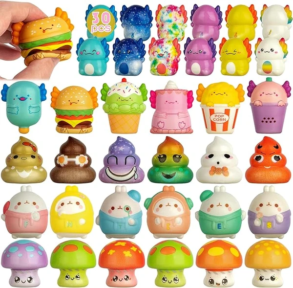 30 Jouets Squishy Anti Stress Enfant - Animaux Squishy Kawaii - Cadeau Invite Anniversaire Enfant - Pinata Anniversaire Fille Et Garçon - Idéal pour Soulager Le Stress et Se Détendre