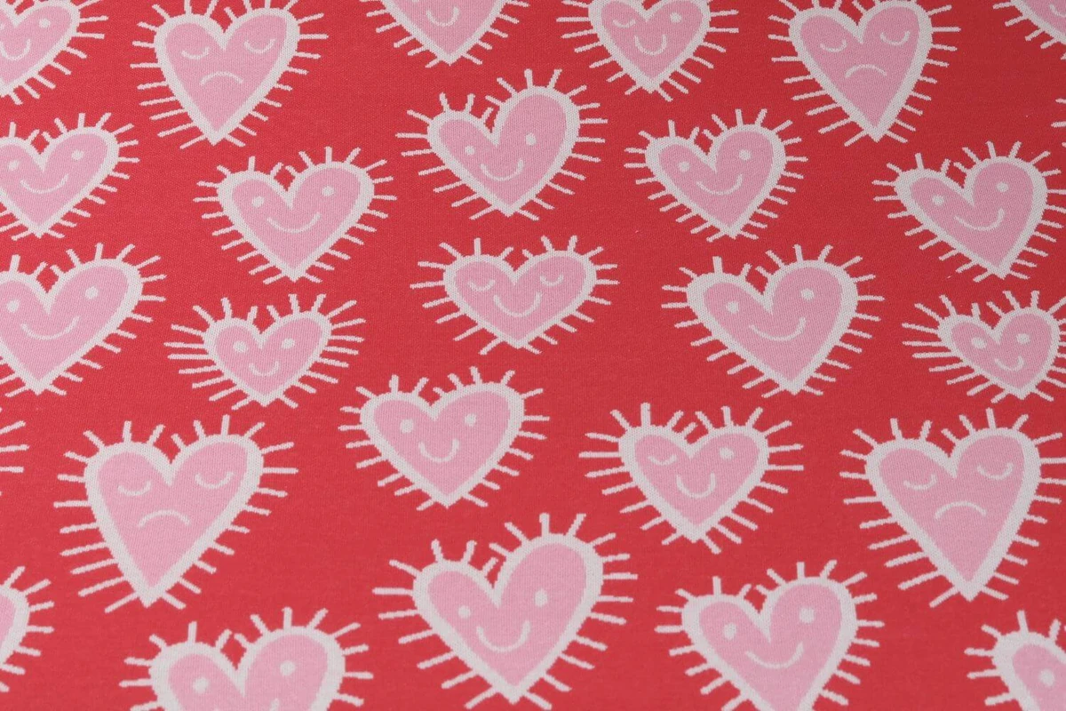 Jersey jacquard bio - Hamburger Liebe Hand on Heart Mood Rouge