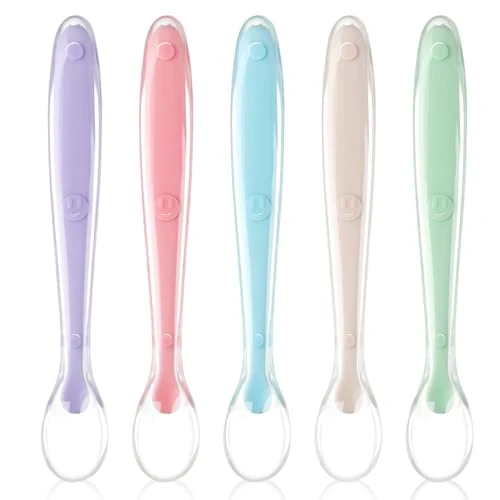 Vicloon Cuillère pour Bébé,5PCS Cuillere Bebe Silicone,Ensemble de Couverts pour Encourager Votre Bébé à Manger de Manière Indépendante,Sans BPA Bout arrondi