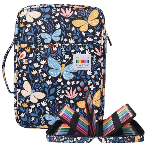 OVAKIA Trousse à crayons de grande capacité pour 220 crayons - Étanche - Pour l'école, le bureau, les filles, les garçons, la rentrée des classes, Motifs papillons, 30.5X8X22.5, Impression :