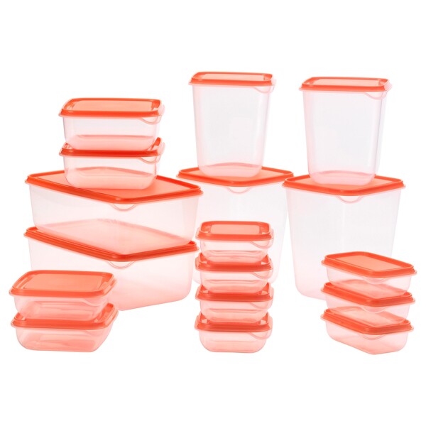 PRUTA Boîtes de conservation, 17 pièces - transparent, orange - IKEA
