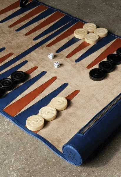 Jeu du Jacquet pliable - Backgammon de voyage en cuir végan