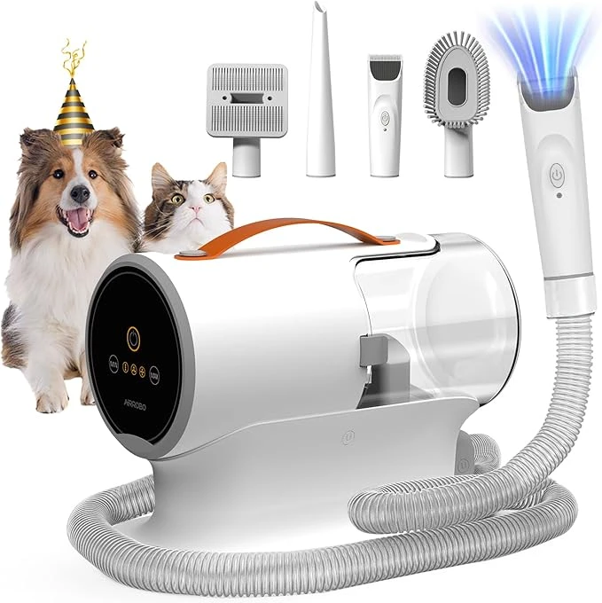 AIRROBO PG100 Kit de toilettage pour chien avec aspirateur pour ramasser 99% des poils d'animaux