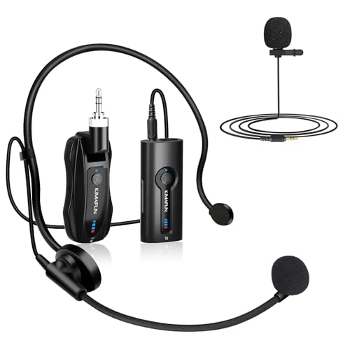 KIMAFUN Micro Serre-tête et Cravate sans Fil 2.4G, Microphone Lavalier sans Fil, Compact et Portable pour l'enseignement en Classe, Réunion, Entretien, Discours, Séminaire, KM-G70 (1TX+1RX)