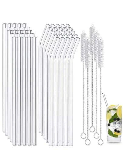 Pailles en verre avec brosse de nettoyage de paille,