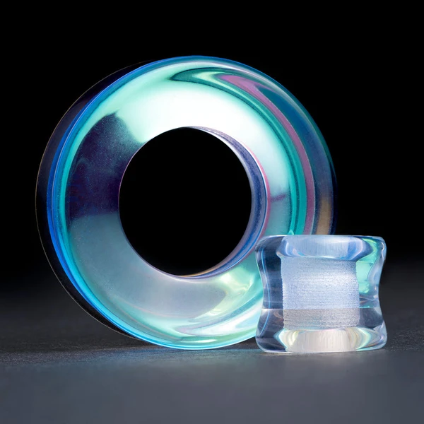 Blue & Green Iridescent Glass Ear Tunnel