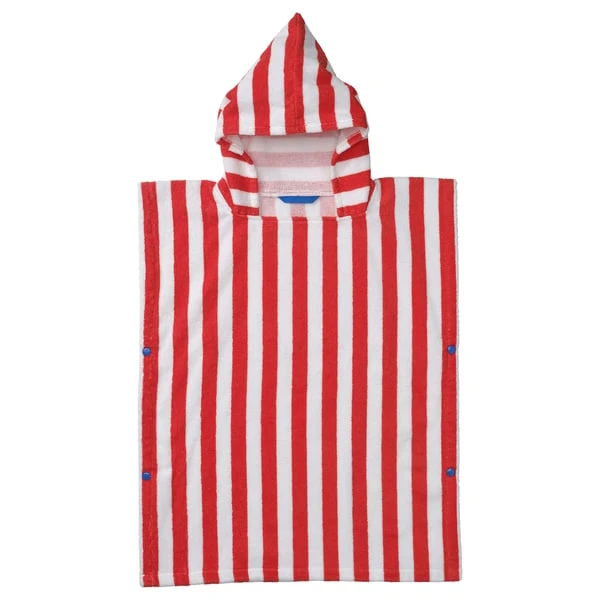 SKOGSSALLAT Poncho de bain avec capuche - rouge/blanc/rayé 55x70 cm
