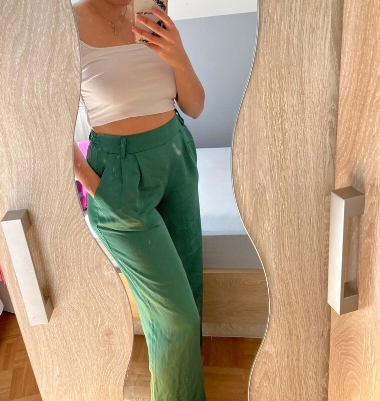 Pantalon large taille haute vert 